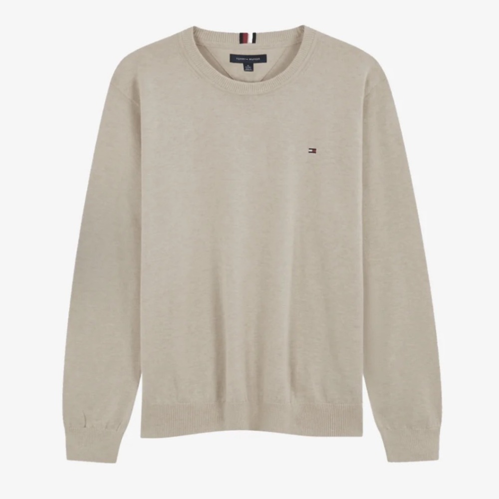 Men’s Tommy Hilfiger Beige Long Sleeve Syracuse V Neck 100% Cotton Sweater Large